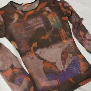 Sheer fabric Kesha, girl top.